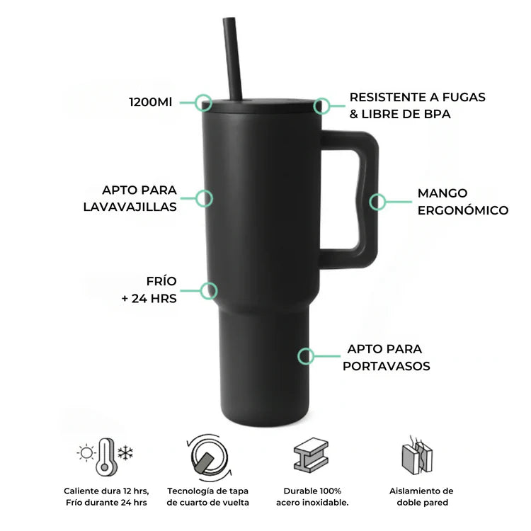 Vaso Térmico Premium 1200ml Negro